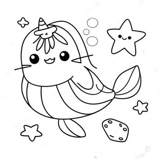 Cute Mermaid Pusheen With Starfish Coloring Page 65274-52314