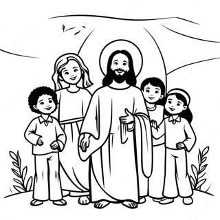 Black Jesus With Children Coloring Page 65384-52402