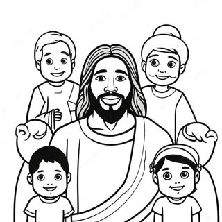 Black Jesus With Children Coloring Page 65384-52404