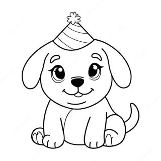 Cute Puppy With Birthday Hat Coloring Page 65634-52602