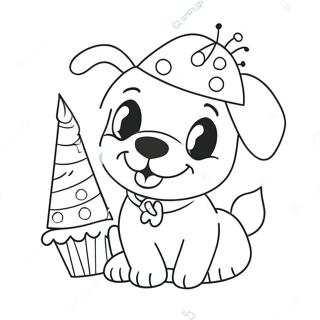 Cute Puppy With Birthday Hat Coloring Page 65634-52604