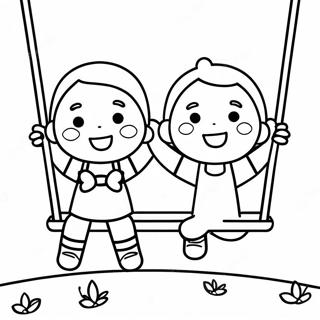 Cute Children Swinging Together Coloring Page 66204-53085