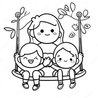 Cute Children Swinging Together Coloring Page 66204-53086