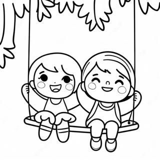 Cute Children Swinging Together Coloring Page 66204-53088