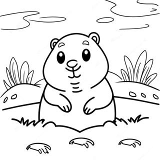 Cute Groundhog Peeking Out Of Burrow Coloring Page 66334-53193