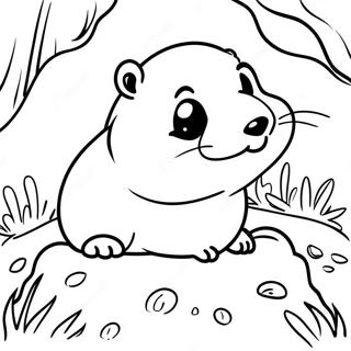 Cute Groundhog Peeking Out Of Burrow Coloring Page 66334-53195