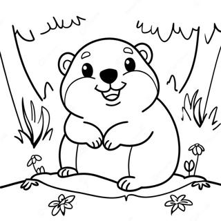 Cute Groundhog Peeking Out Of Burrow Coloring Page 66334-53196