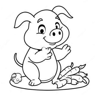 Funny Porky The Pig Eating Carrots Coloring Page 66354-53209