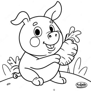 Funny Porky The Pig Eating Carrots Coloring Page 66354-53210