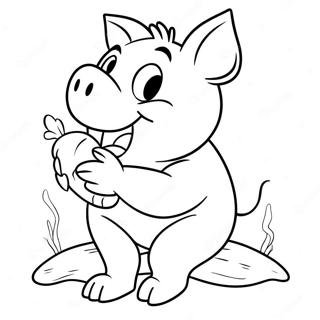 Funny Porky The Pig Eating Carrots Coloring Page 66354-53211