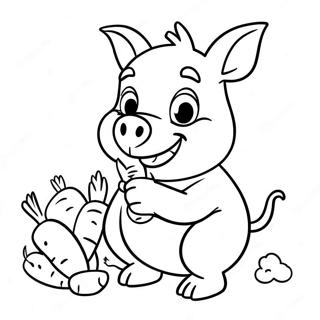 Funny Porky The Pig Eating Carrots Coloring Page 66354-53212