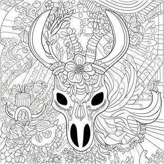 Intricate Deer Skull With Flowers Coloring Page 66364-53217