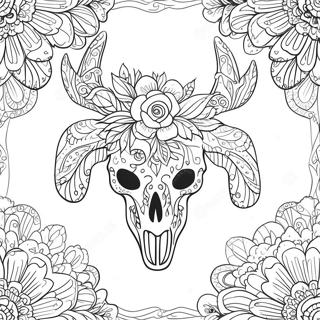 Intricate Deer Skull With Flowers Coloring Page 66364-53218