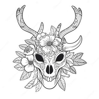 Intricate Deer Skull With Flowers Coloring Page 66364-53219