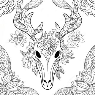 Intricate Deer Skull With Flowers Coloring Page 66364-53220