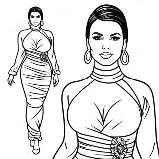 Kim Kardashian In Glamorous Outfit Coloring Page 66424-53261