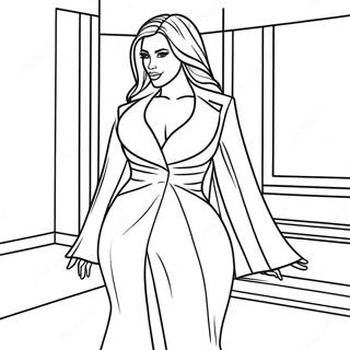 Kim Kardashian In Glamorous Outfit Coloring Page 66424-53264