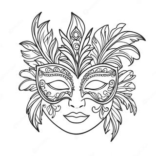 Colorful Masquerade Mask With Feathers Coloring Page 66934-53667