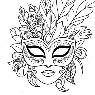 Colorful Masquerade Mask With Feathers Coloring Page 66934-53668