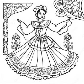 Folklorico Dancer In Traditional Dress Coloring Page 66953-53677