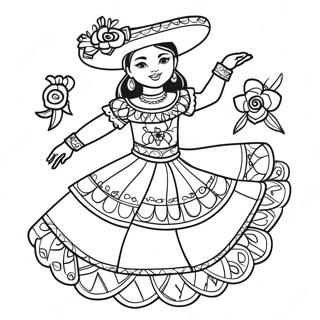 Colorful Folklorico Dancer With Flowers Coloring Page 66954-53689