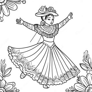 Colorful Folklorico Dancer With Flowers Coloring Page 66954-53690