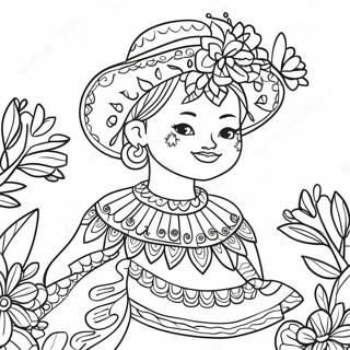 Colorful Folklorico Dancer With Flowers Coloring Page 66954-53691