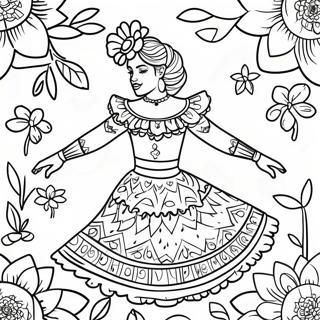 Colorful Folklorico Dancer With Flowers Coloring Page 66954-53692