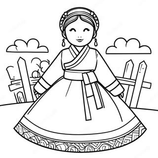 Korean Girl In Traditional Hanbok Coloring Page 67263-53930