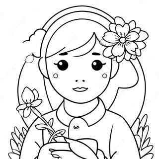 Cute Korean Girl With Flowers Coloring Page 67264-53927