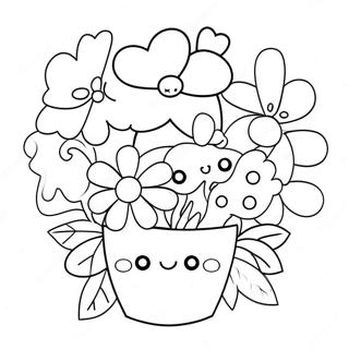 Cute Kawaii Flower Bouquet Coloring Page 67414-54047