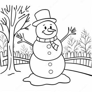 Cheerful Snowman In Winter Scene Coloring Page 67764-54329