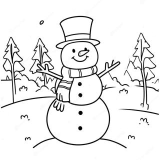 Cheerful Snowman In Winter Scene Coloring Page 67764-54330