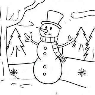 Cheerful Snowman In Winter Scene Coloring Page 67764-54331