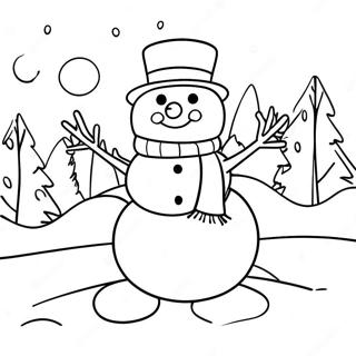 Cheerful Snowman In Winter Scene Coloring Page 67764-54332