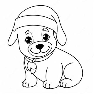 Adorable Christmas Puppy With Santa Hat Coloring Page 67964-54493