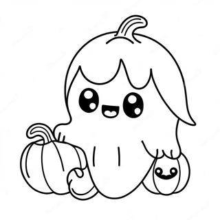 Adorable Kawaii Ghost With Pumpkin Coloring Page 68034-54546