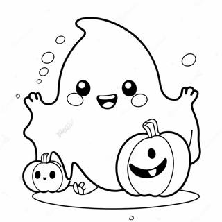 Adorable Kawaii Ghost With Pumpkin Coloring Page 68034-54547