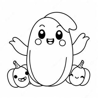 Adorable Kawaii Ghost With Pumpkin Coloring Page 68034-54548