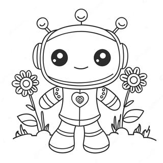 Cute Girl Robot With Flowers Coloring Page 68124-54618