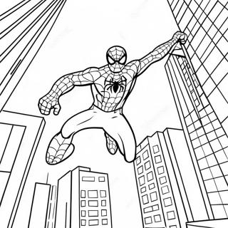 Spiderman Swinging Through The City Coloring Page 68374-54817