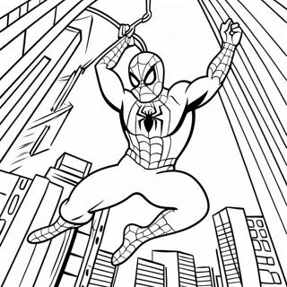 Spiderman Swinging Through The City Coloring Page 68374-54820