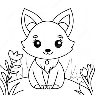 Cute Kawaii Fox With Flowers Coloring Page 6837-5565