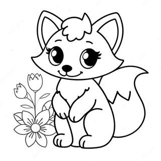 Cute Kawaii Fox With Flowers Coloring Page 6837-5567