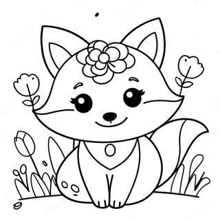 Cute Kawaii Fox With Flowers Coloring Page 6837-5568