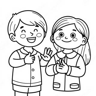 Happy Children Using Sign Language Coloring Page 68434-54865