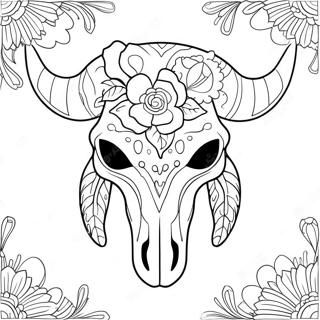 Decorative Cow Skull With Flowers Coloring Page 68654-55041