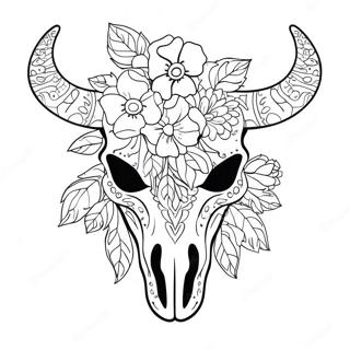 Decorative Cow Skull With Flowers Coloring Page 68654-55043