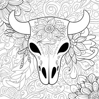 Decorative Cow Skull With Flowers Coloring Page 68654-55044