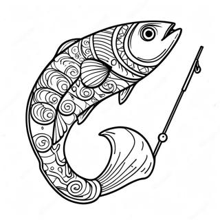 Colorful Fishing Pole With Bait Coloring Page 68964-55291